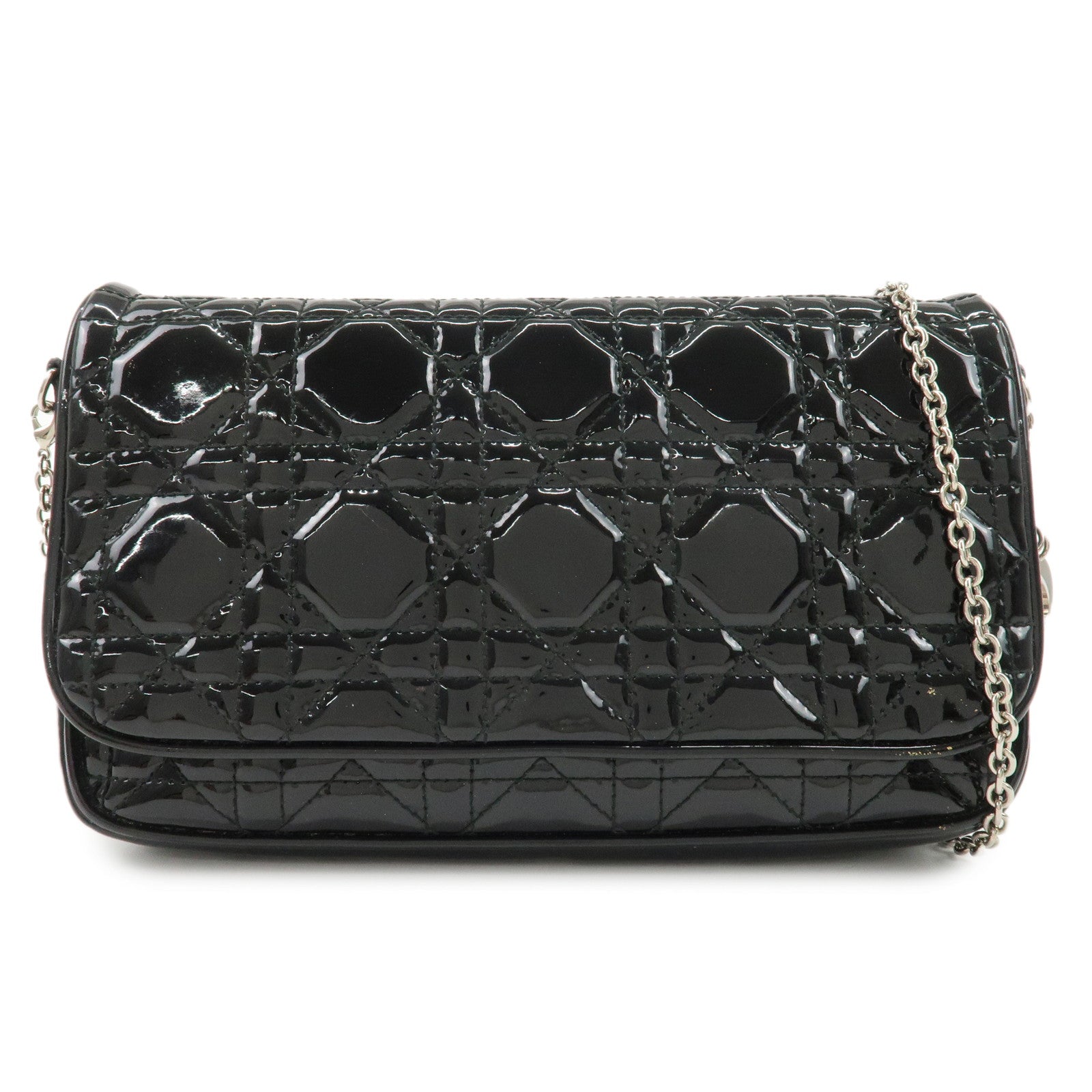 Christian-Dior-Canage-Patent-Leather-Chain-Shoulder-Bag-Black