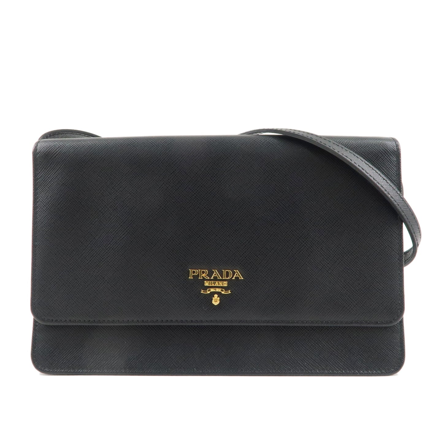 PRADA Saffiano Leather Shoulder Cross Body Wallet NERO Black