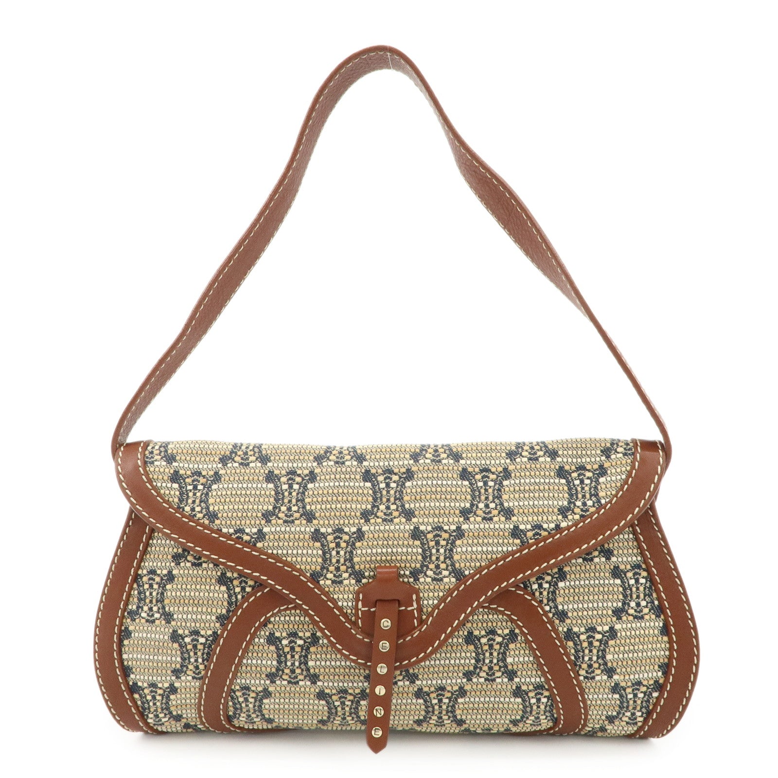 CELINE-Macadam-Canvas-Leather-Shoulder-Bag-Beige-Navy-Brown