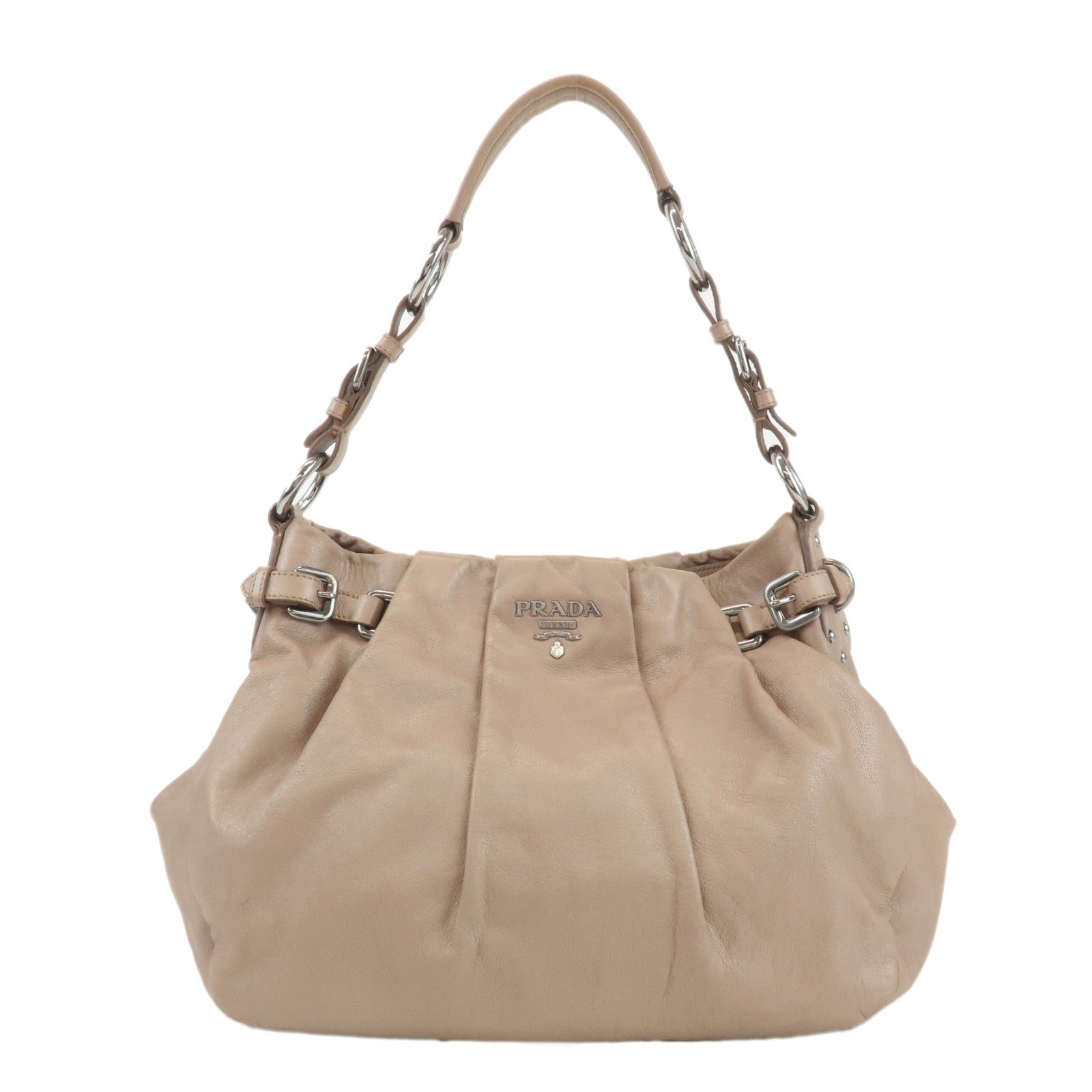 PRADA-Leather-Shoulder-Bag-Hand-Bag-Champaign-Beige-BR3975