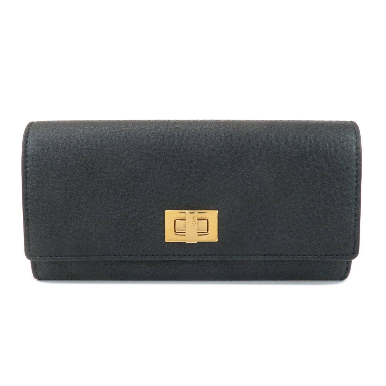 FENDI-Leather-Peekaboo-Bi-fold-Long-Wallet-Black-8M0427