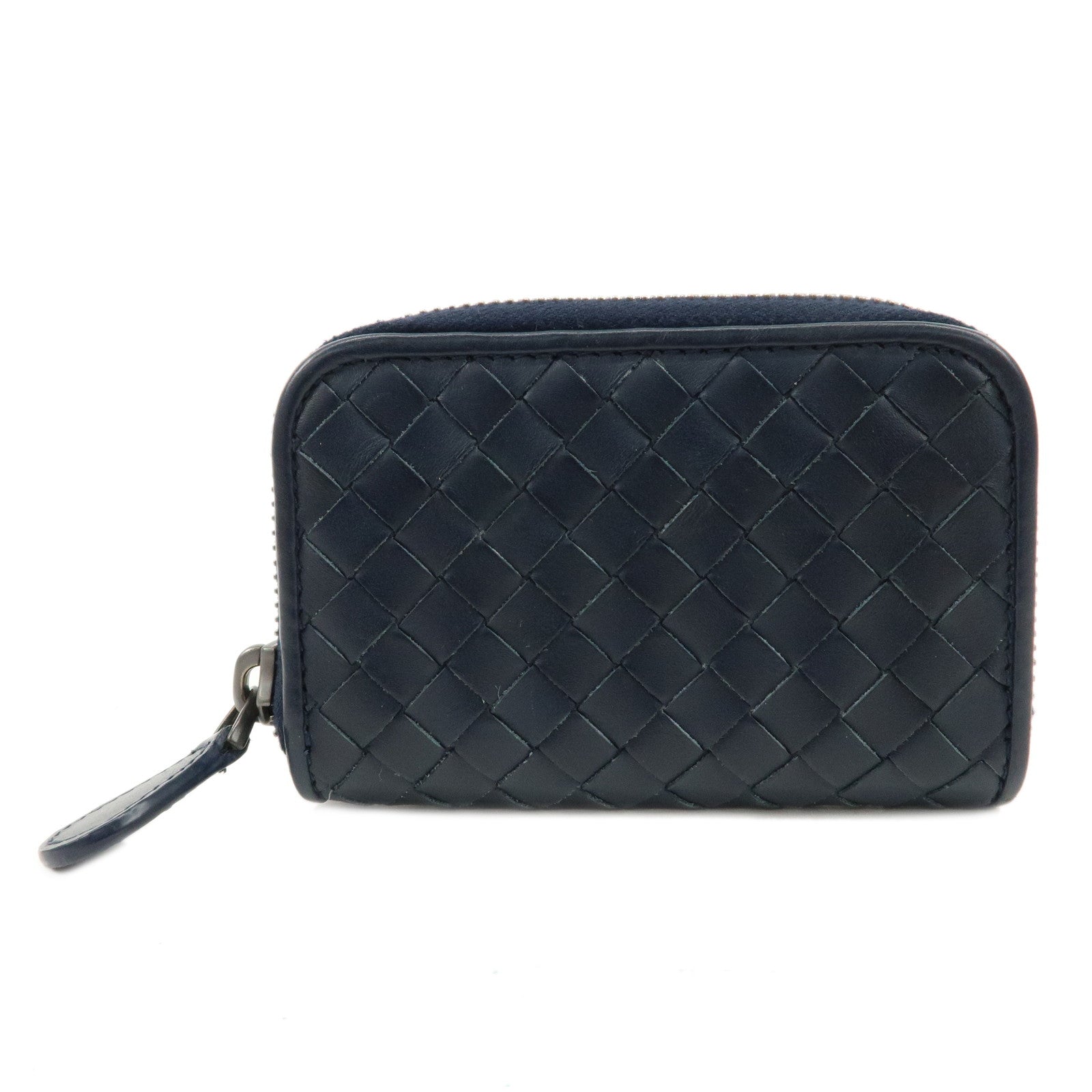 BOTTEGA-VENETA-Intrecciato-Leather-Zip-Round-Coin-Case-Navy