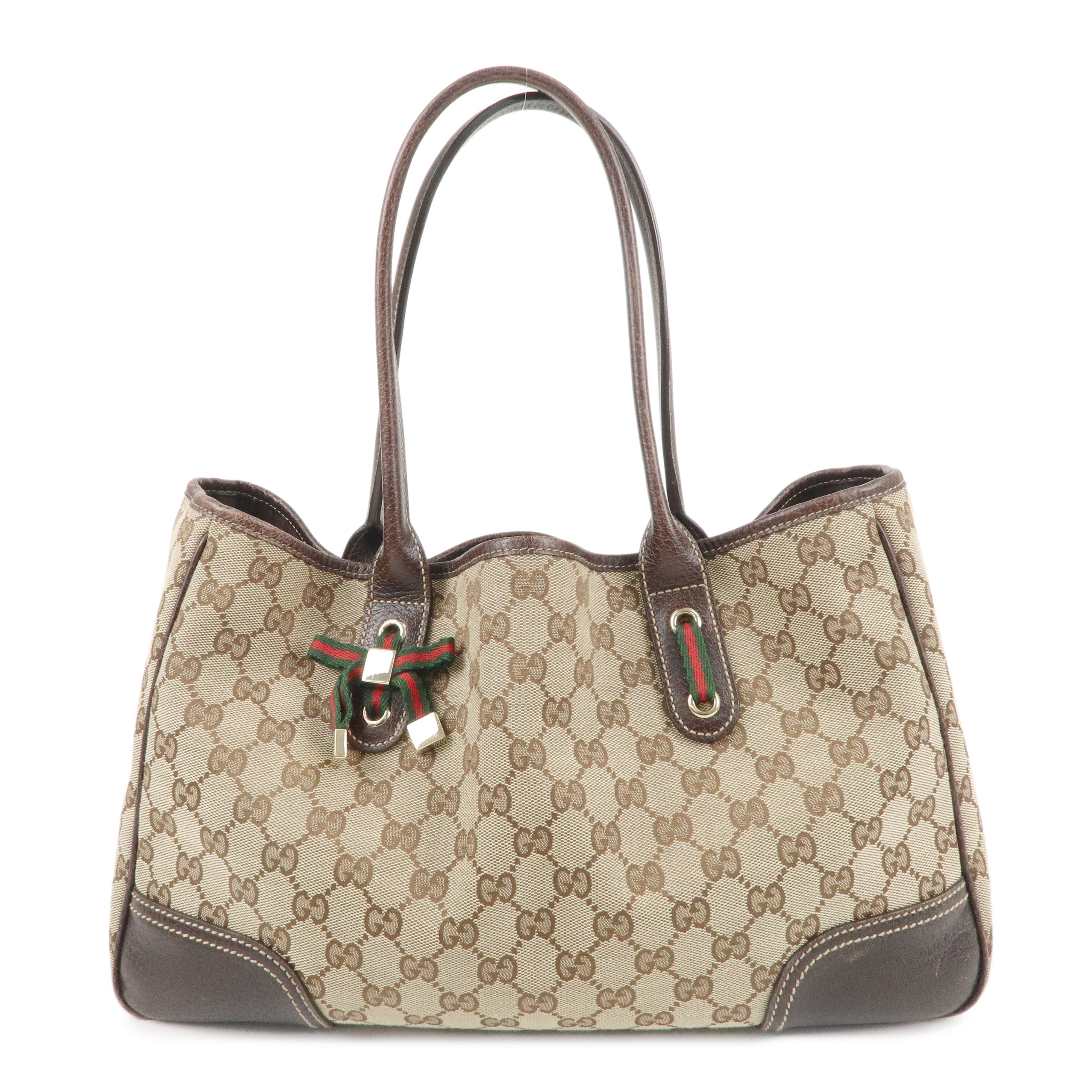 GUCCI Princy Sherry GG Canvas Leather Tote Bag Beige 163805