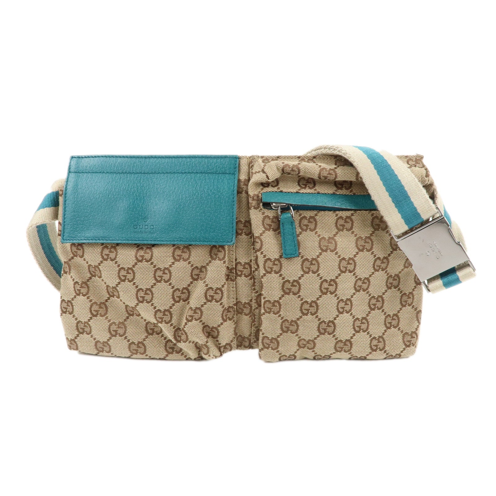 GUCCI GG Canvas Leather Waist Bag Crossbody Bag Turquoise 28566