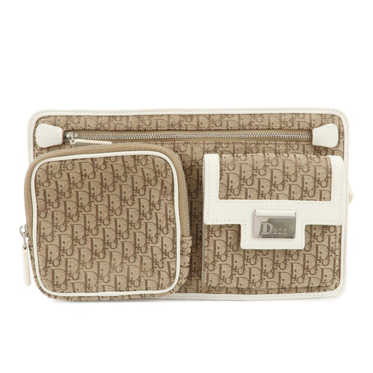 Christian-Dior-Trotter-Canvas-Leather-Waist-Bag-Brown-Ivory