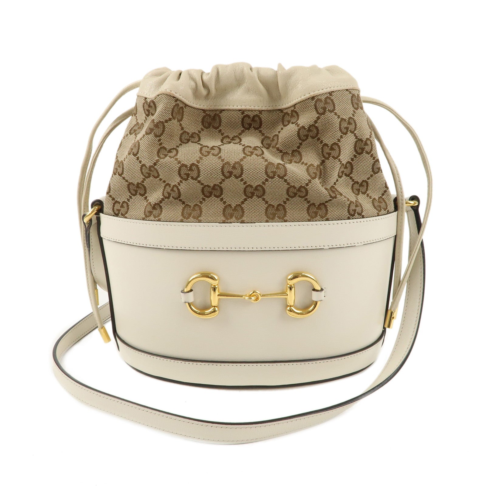 GUCCI-Horsebit-GG-Canvas-Leather-Shoulder-Bag-*Outlet-602118