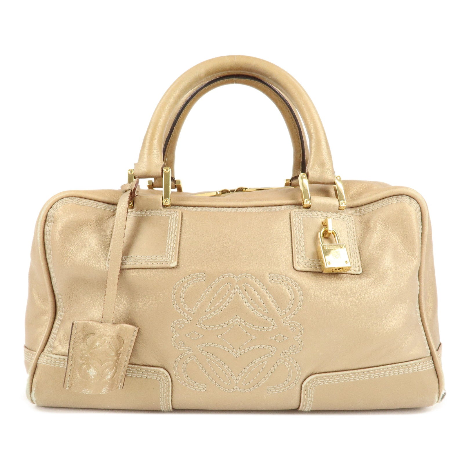 LOEWE-Anagram-Leather-Amazona-28-Hand-Bag-Boston-Bag-Gold