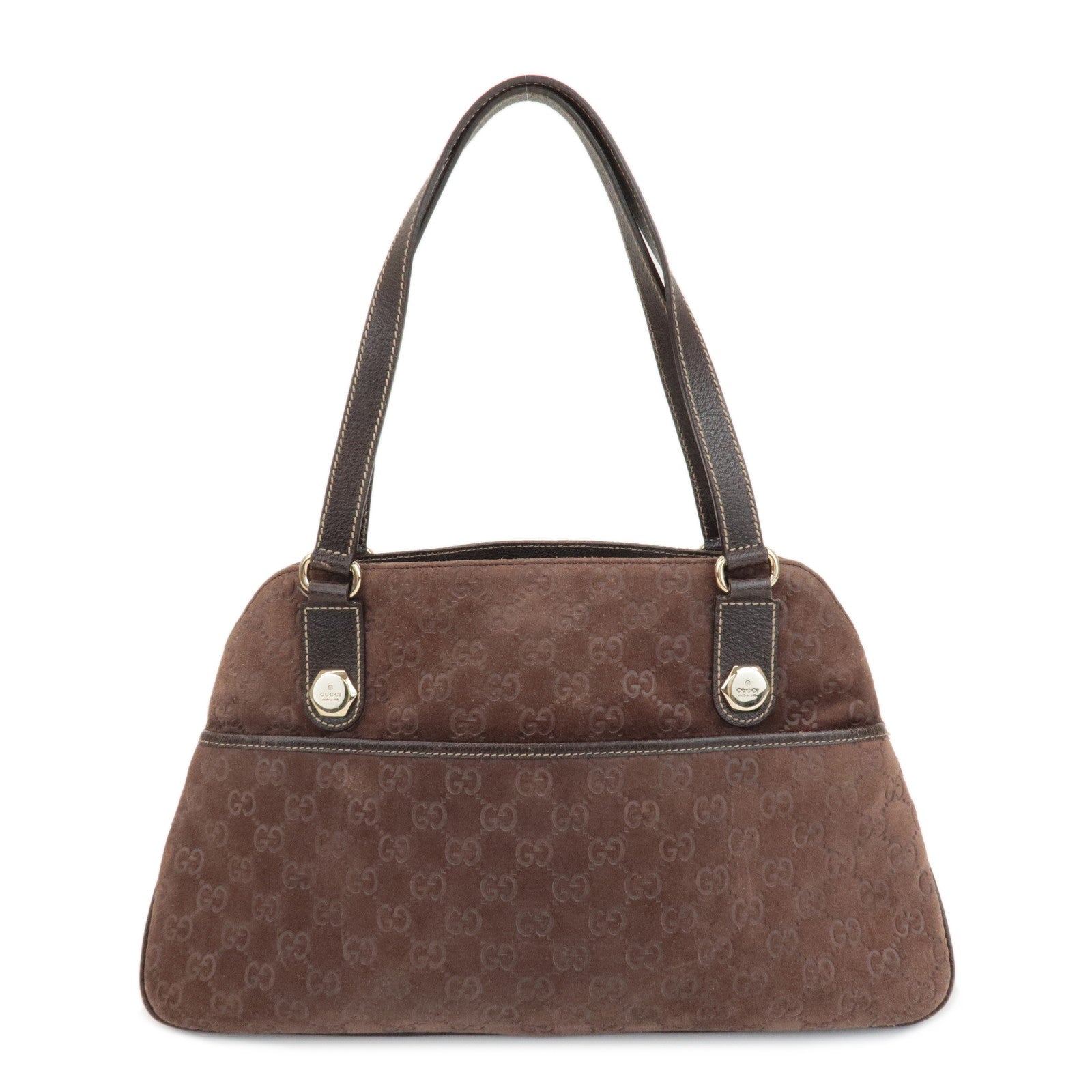 GUCCI-GG-Suede-Tote-Bag-Hand-Bag-Brown-163288