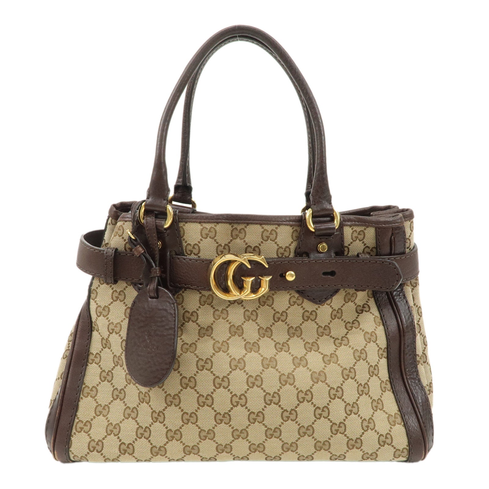 GUCCI-GG-Running-GG-Canvas-Leather-Tote-Bag-Beige-Brown-247183