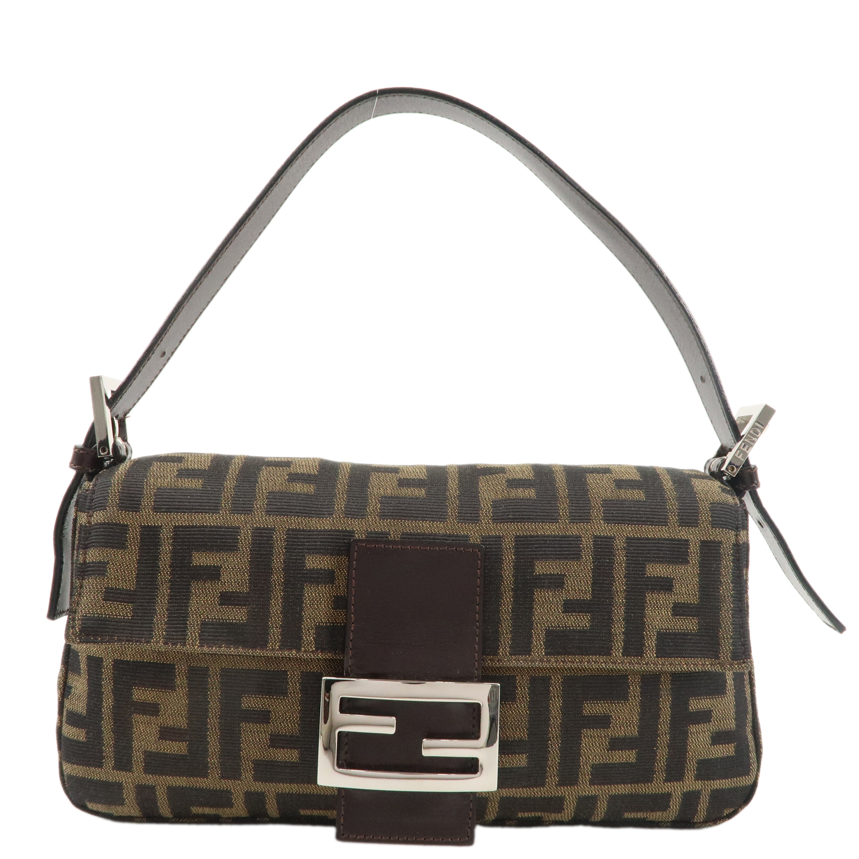 FENDI-Mamma-Baguette-Canvas-Leather-Shoulder-Bag-Brown-Black-26424