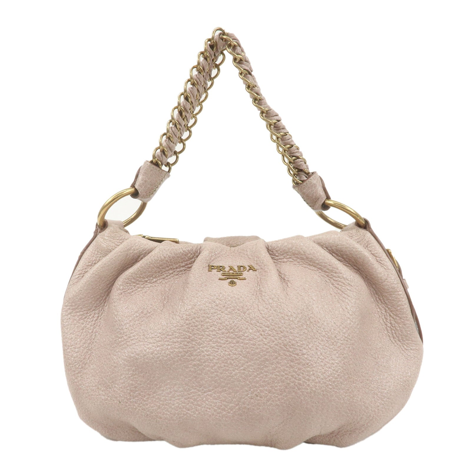 PRADA-Leather-Chain-One-Shoulder-Bag-Pink-Beige-BR4243