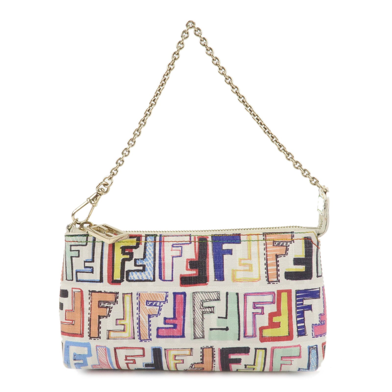 FENDI-Zucca-PVC-Accessory-Chain-Pouch-Multi-Color-Ivory-8BR592