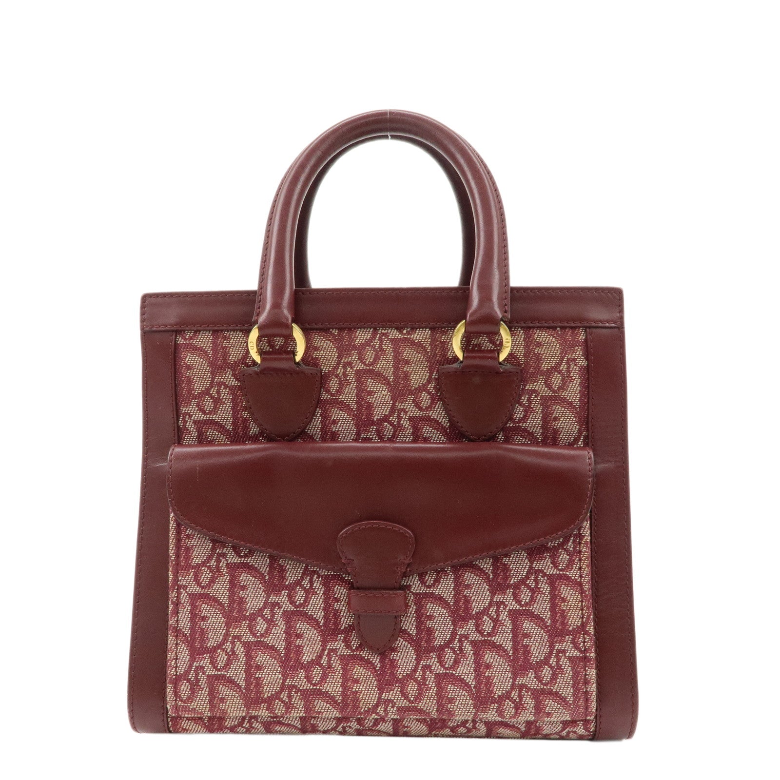 Christian-Dior-Trotter-Canvas-Leather-Tote-Bag-Hand-Bag-Bordeaux