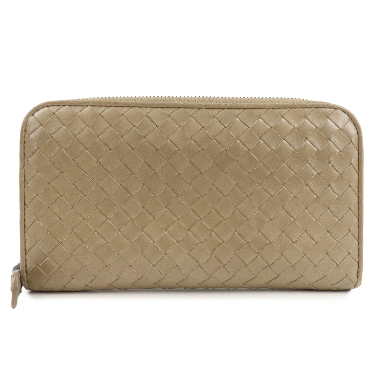 BOTTEGA-VENETA-Intrecciato-Leather-Zip-Around-Long-Wallet-Beige
