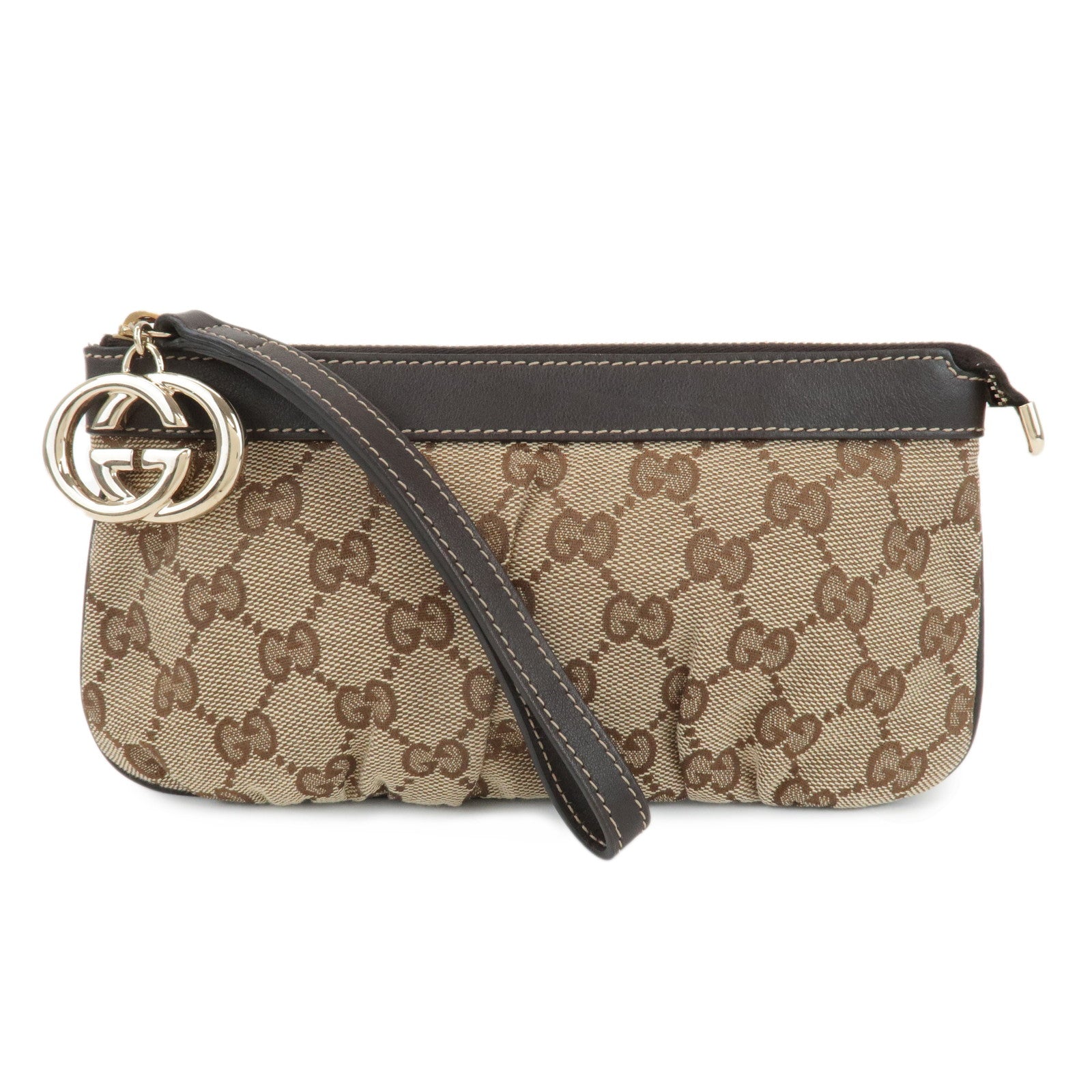 GUCCI-Interlocking-G-GG-Canvas-Leather-Pouch-Beige-Brown-212203