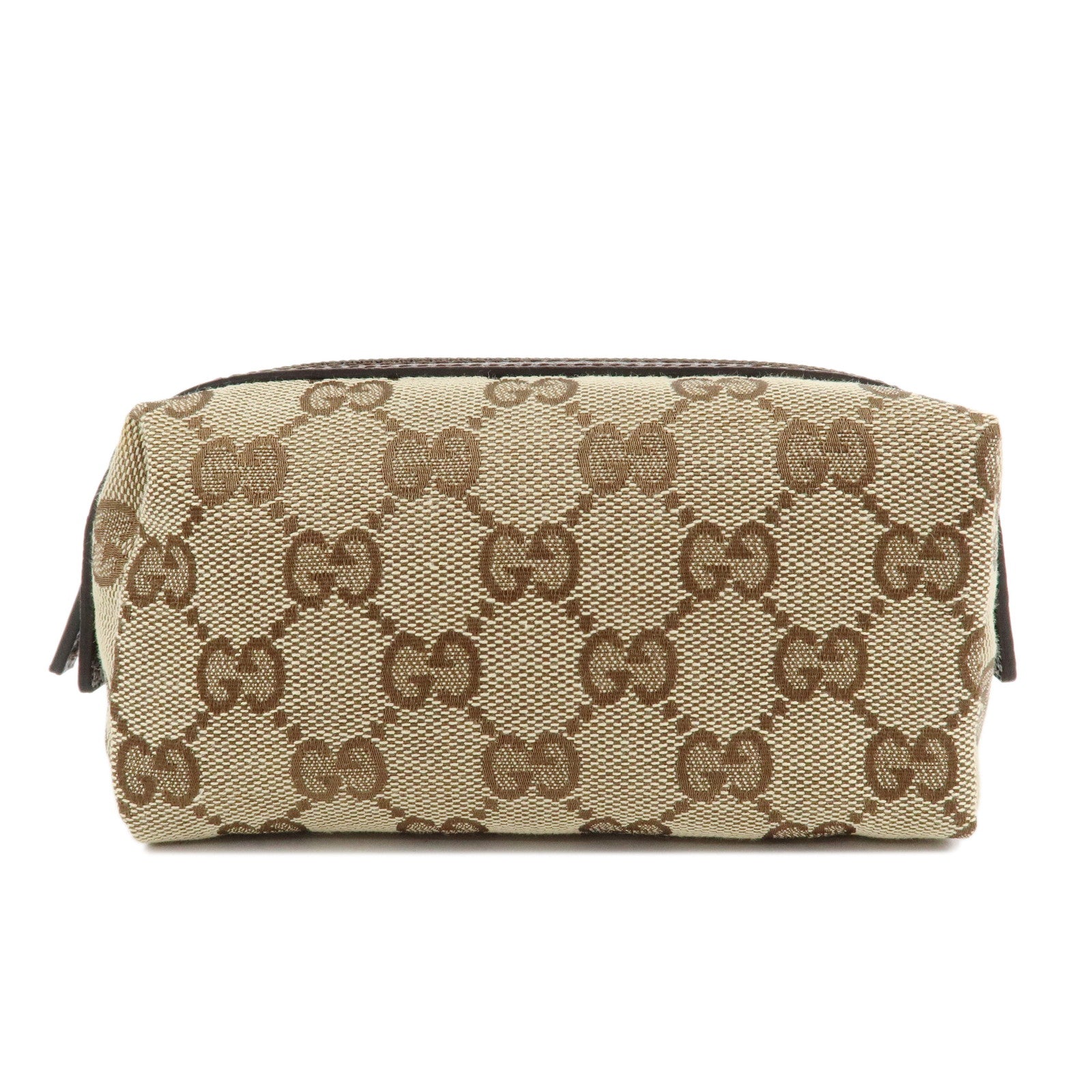 GUCCI-GG-Canvas-Leather-Pouch-Cosmetic-Pouch-Beige-Brown-29596