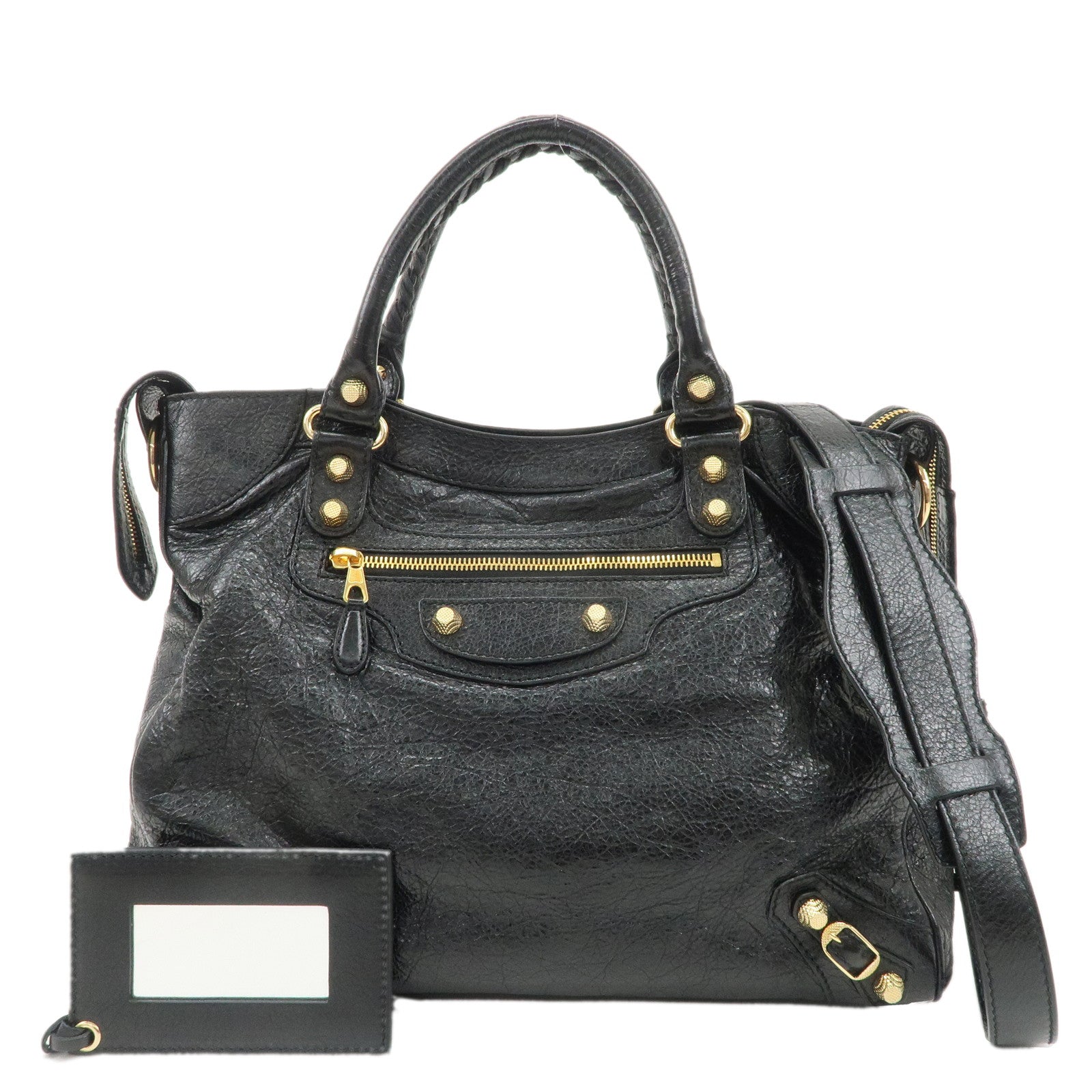 BALENCIAGA-Leather-The-Giant-Velo-Hand-Bag-Black-28201