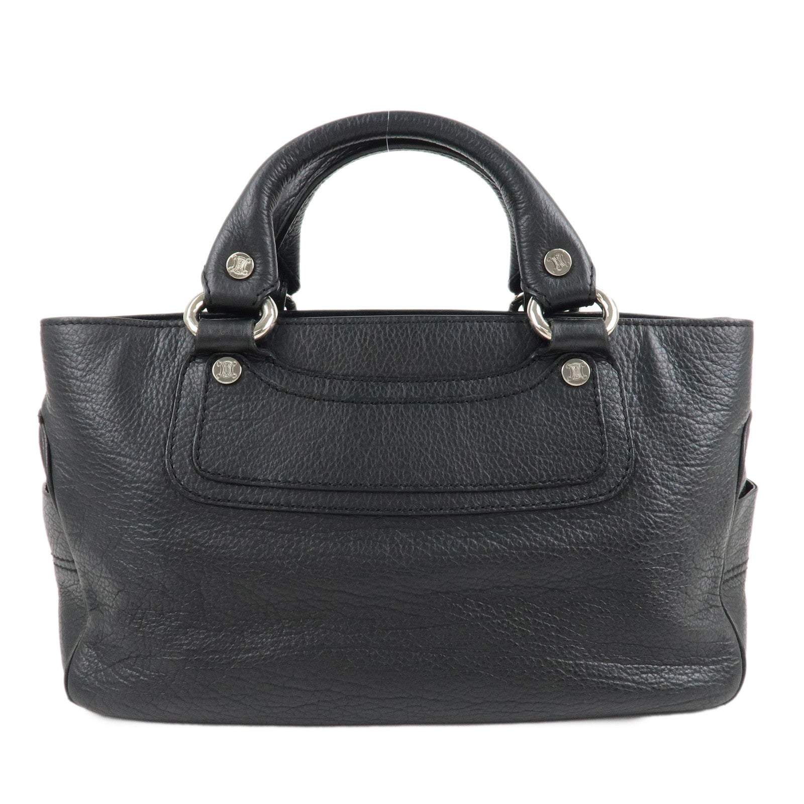 CELINE-Leather-Boogie-Bag-Hand-Bag-Silver-Hard-Ware-Black