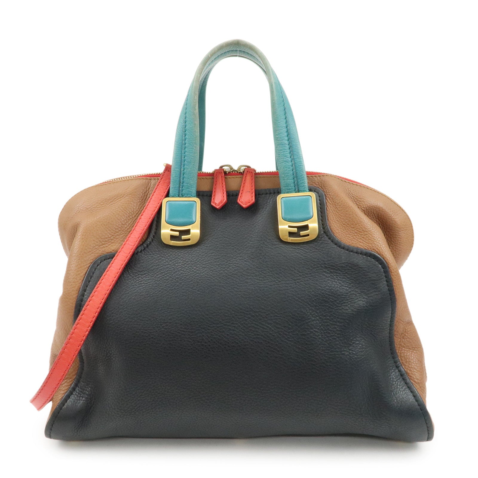 FENDI-Cameleon-Leather-2WAY-Bag-Black-Brown-Blue-Red-8BL110