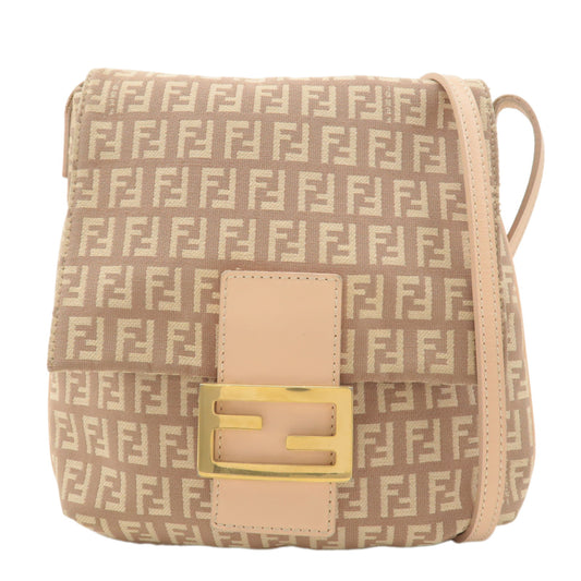 AuthenticFENDI-Zucchino-Canvas-Leather-Shoulder-Bag-Pink-Beige-8BT075