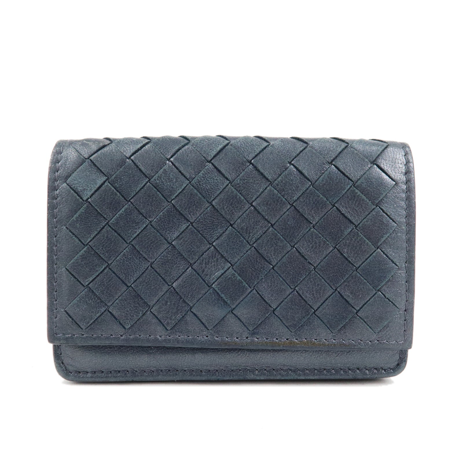 BOTTEGA-VENETA-Intrecciato-Leather-Card-Case-Gray-133945