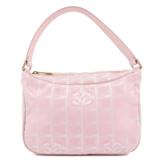 CHANEL-New-Travel-Line-Nylon-Jacquard-Leather-Hand-Bag-Pink-A20516