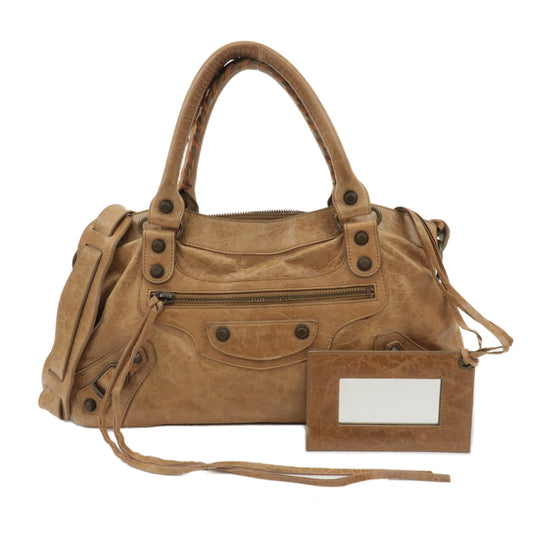 BALENCIAGA-The-First-Leather-2Way-Bag-Hand-Bag-Camel-103208