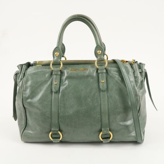 MIU-MIU-Leather-2Way-Bag-Hand-Bag-Shoulder-Bag-Green