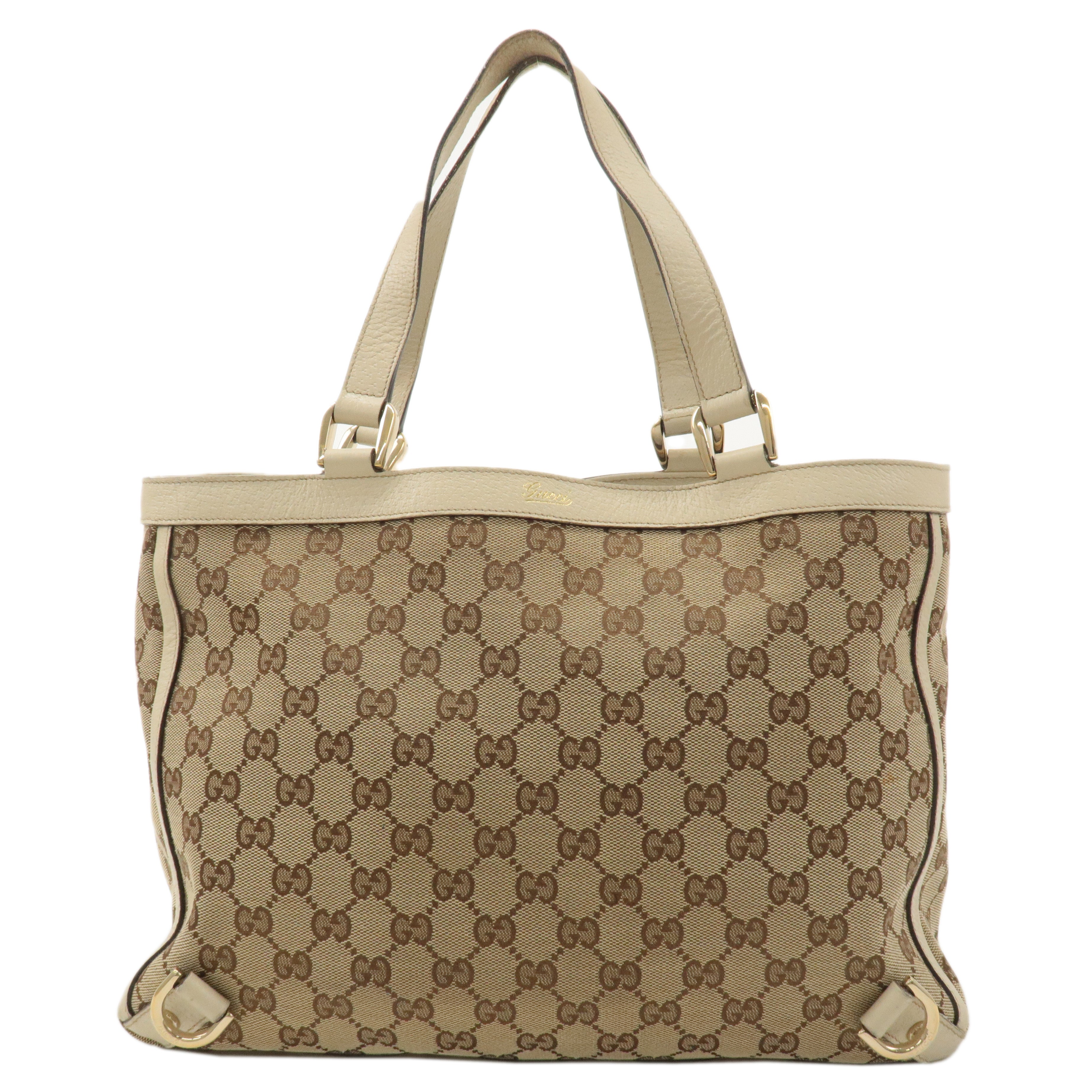 GUCCI Abbey GG Canvas Leather Tote Bag Beige Ivory 170004