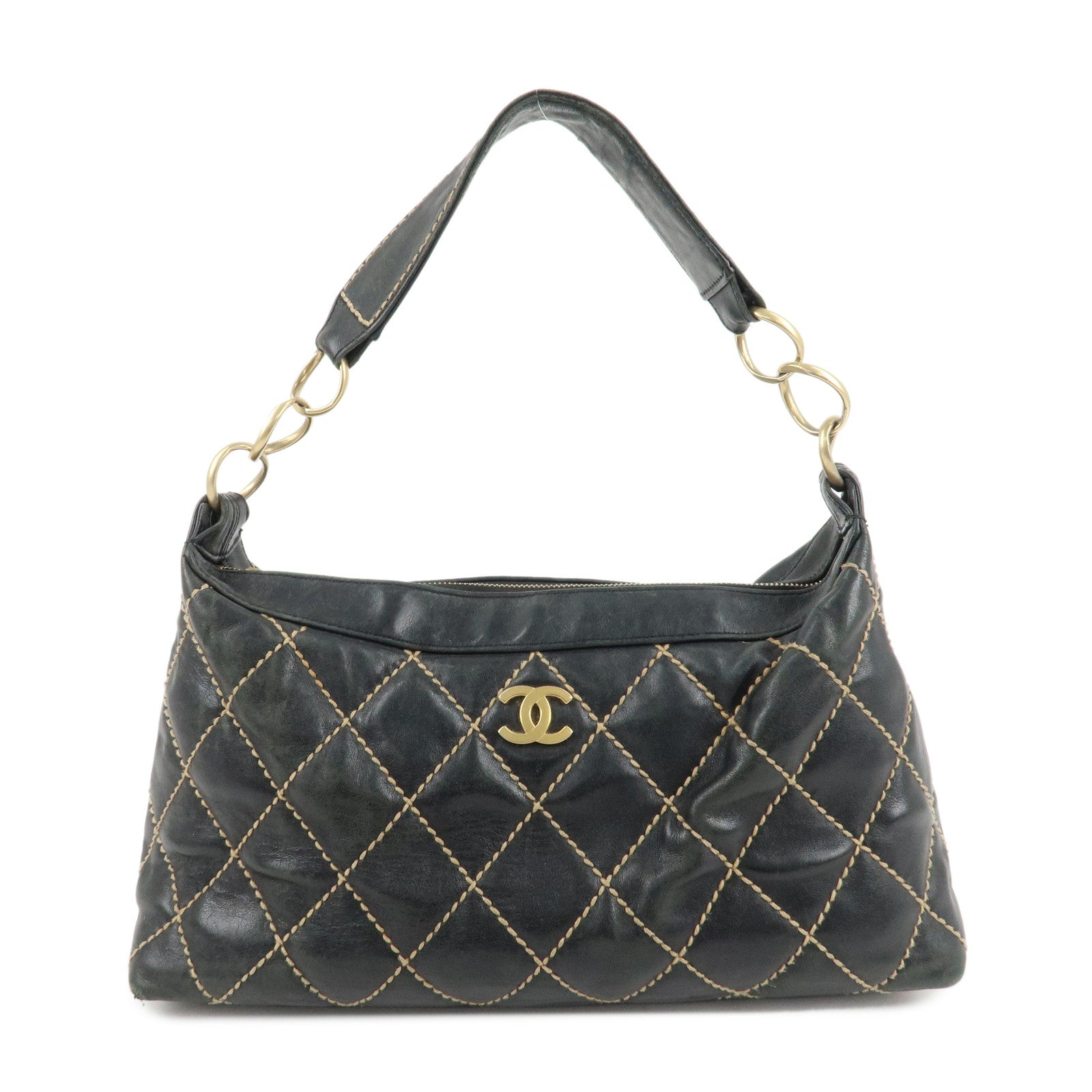 CHANEL-Wild-Stitch-Lambskin-Shoulder-Bag-Hand-Bag-Black-A20663