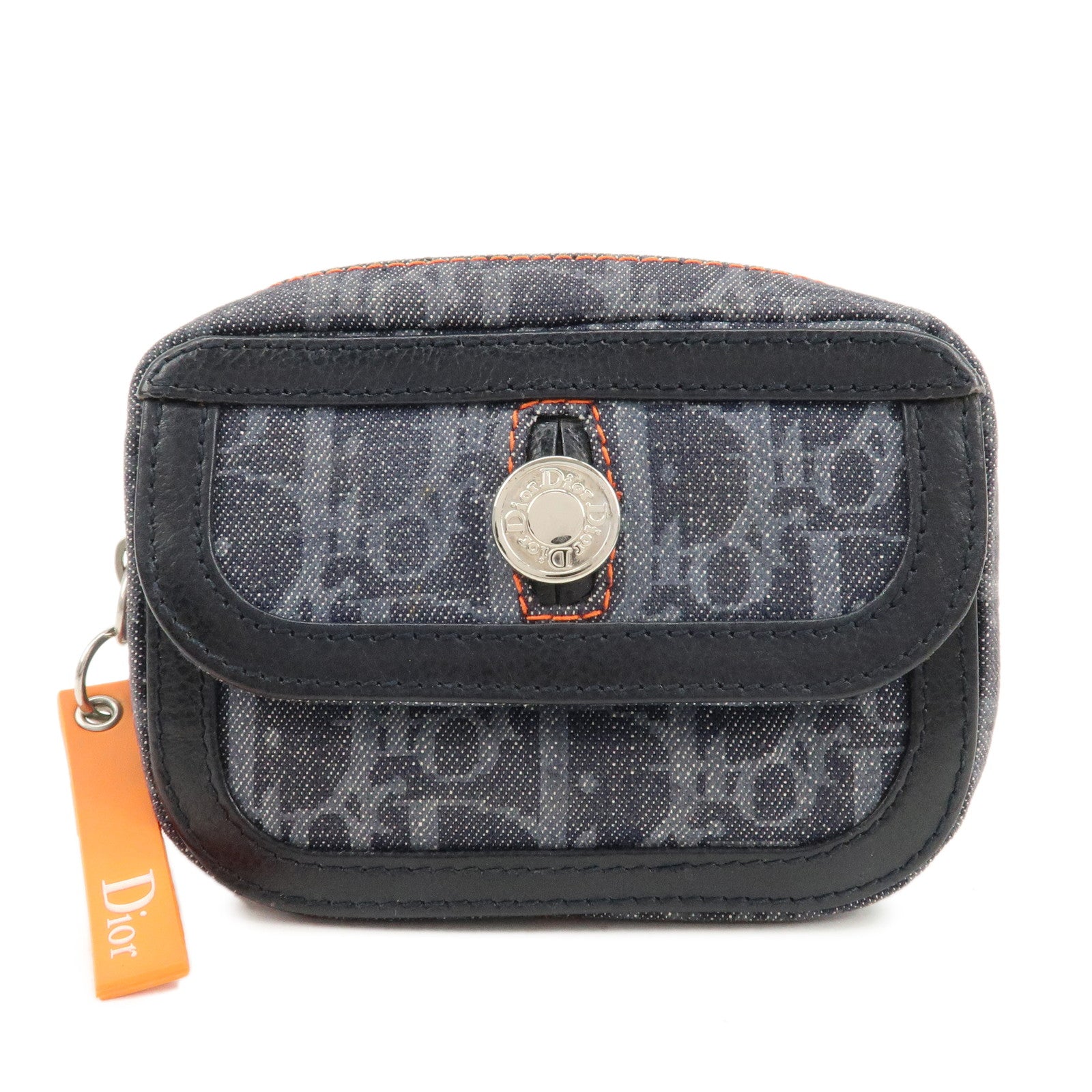 Christian-Dior-Trotter-Denim-Canvas-Leather-Flight-Pouch-Navy