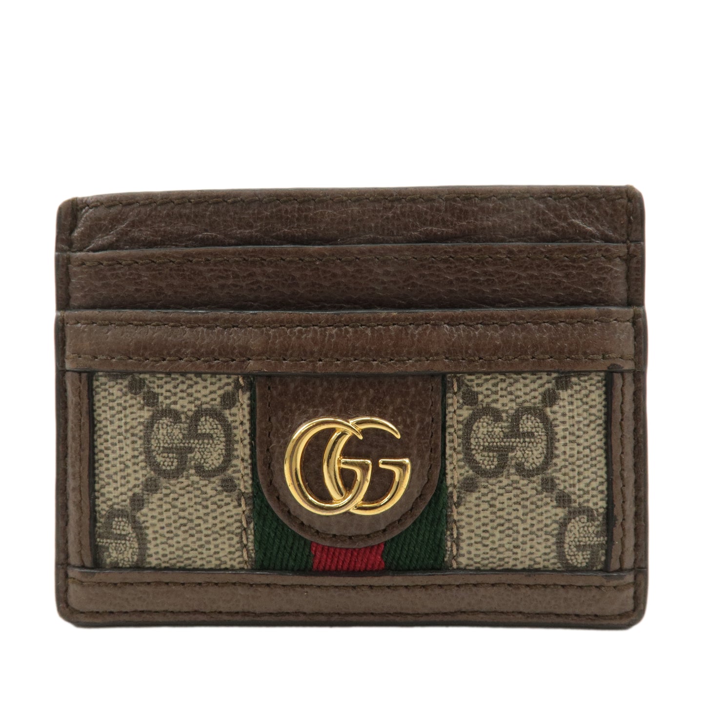 GUCCI Ophidia GG Supreme Leather Card Case Beige Brown 523159