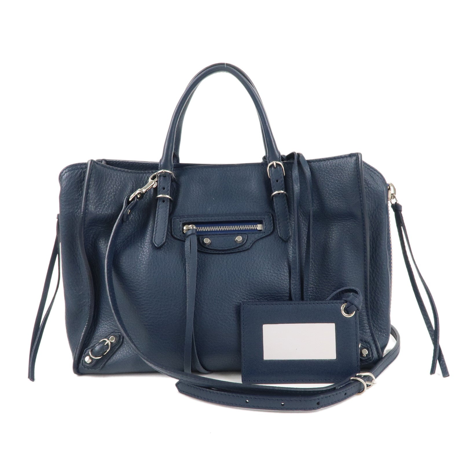 BALENCIAGA-Paper-Mini-A6-Leather-2Way-Bag-Navy-370926