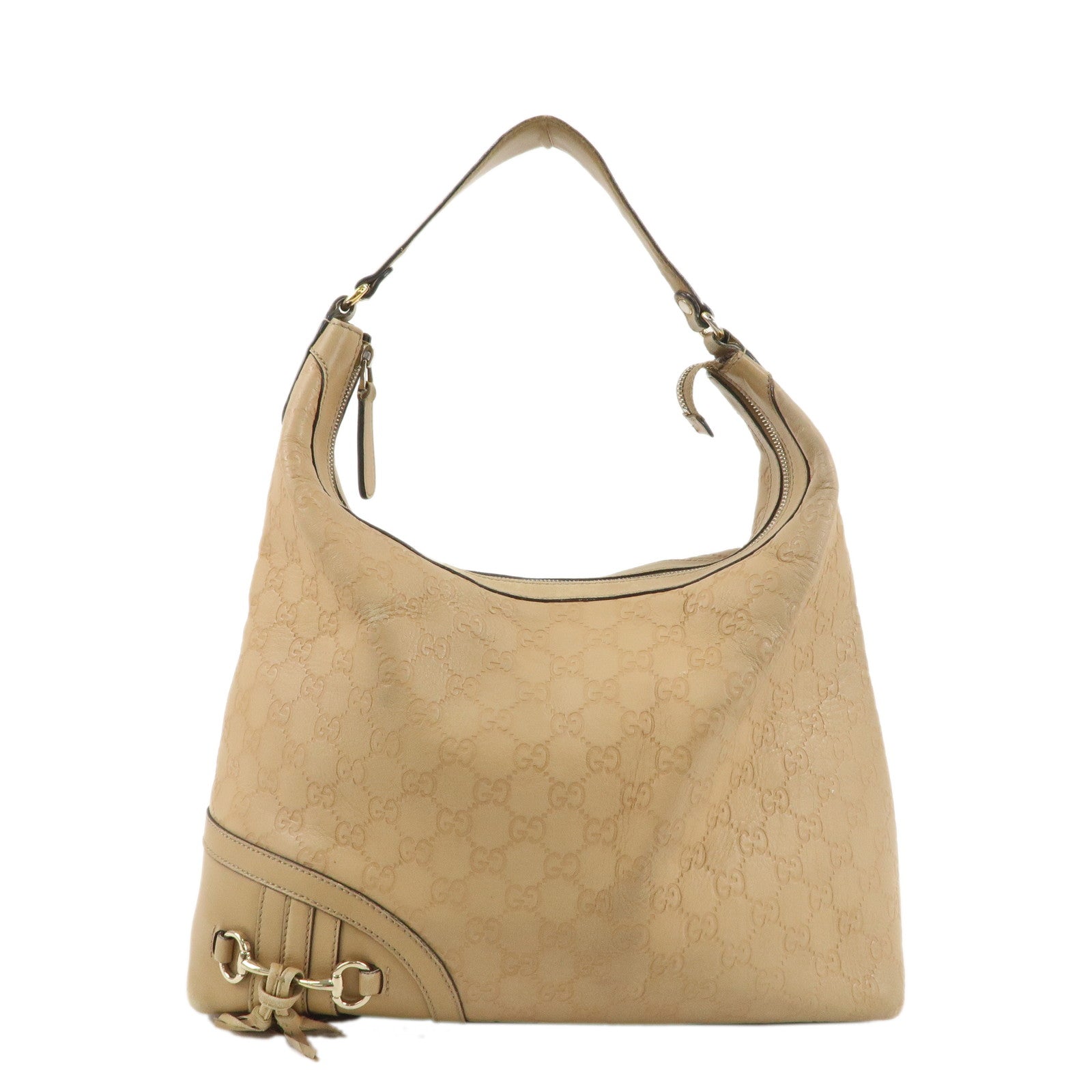 GUCCI-Guccissima-Horsebit-Leather-One-Shoulder-Bag-Beige-232968