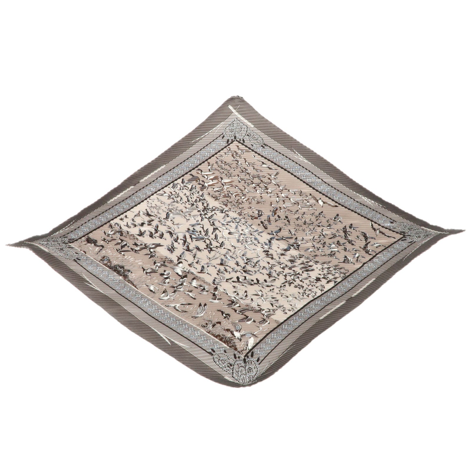 HERMES-Silk-100%-Pleats-Carre-Scarf-LIBRES-COMME-L'AIR-Gray