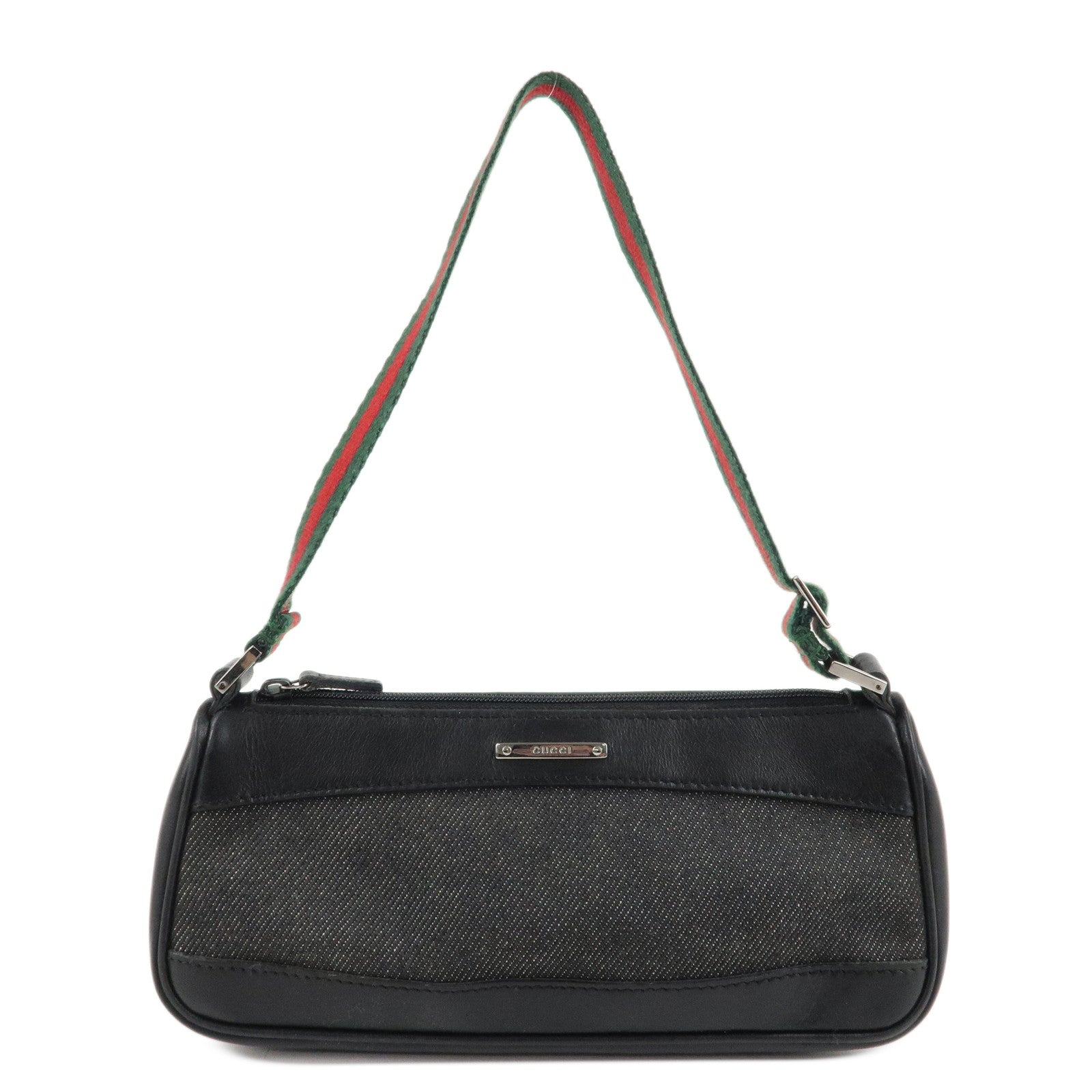 GUCCI-Sherry-Canvas-Leather-Accessory-Pouch-Hand-Bag-Black-92820