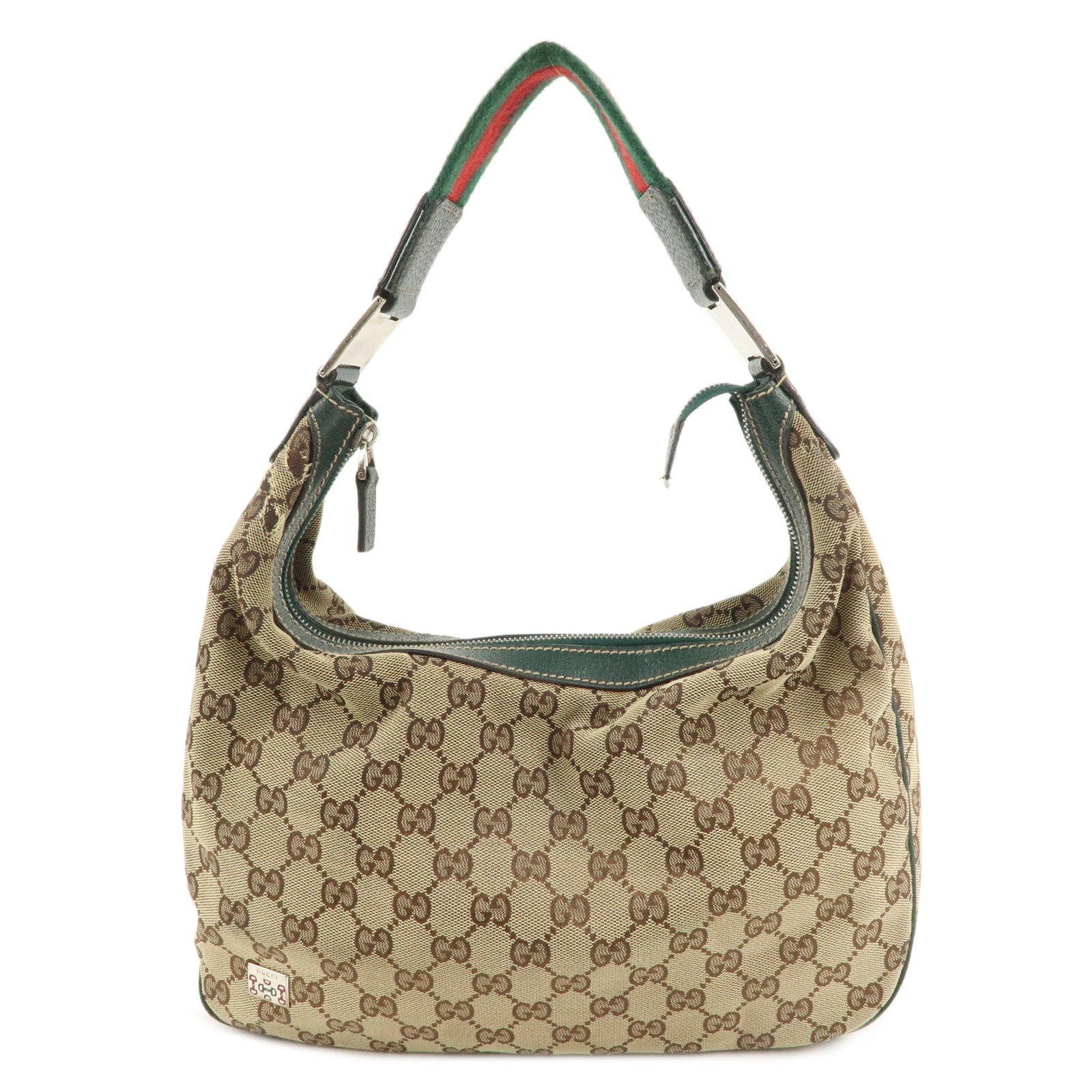 GUCCI Sherry GG Canvas Leather Shoulder Bag Beige Green 145757