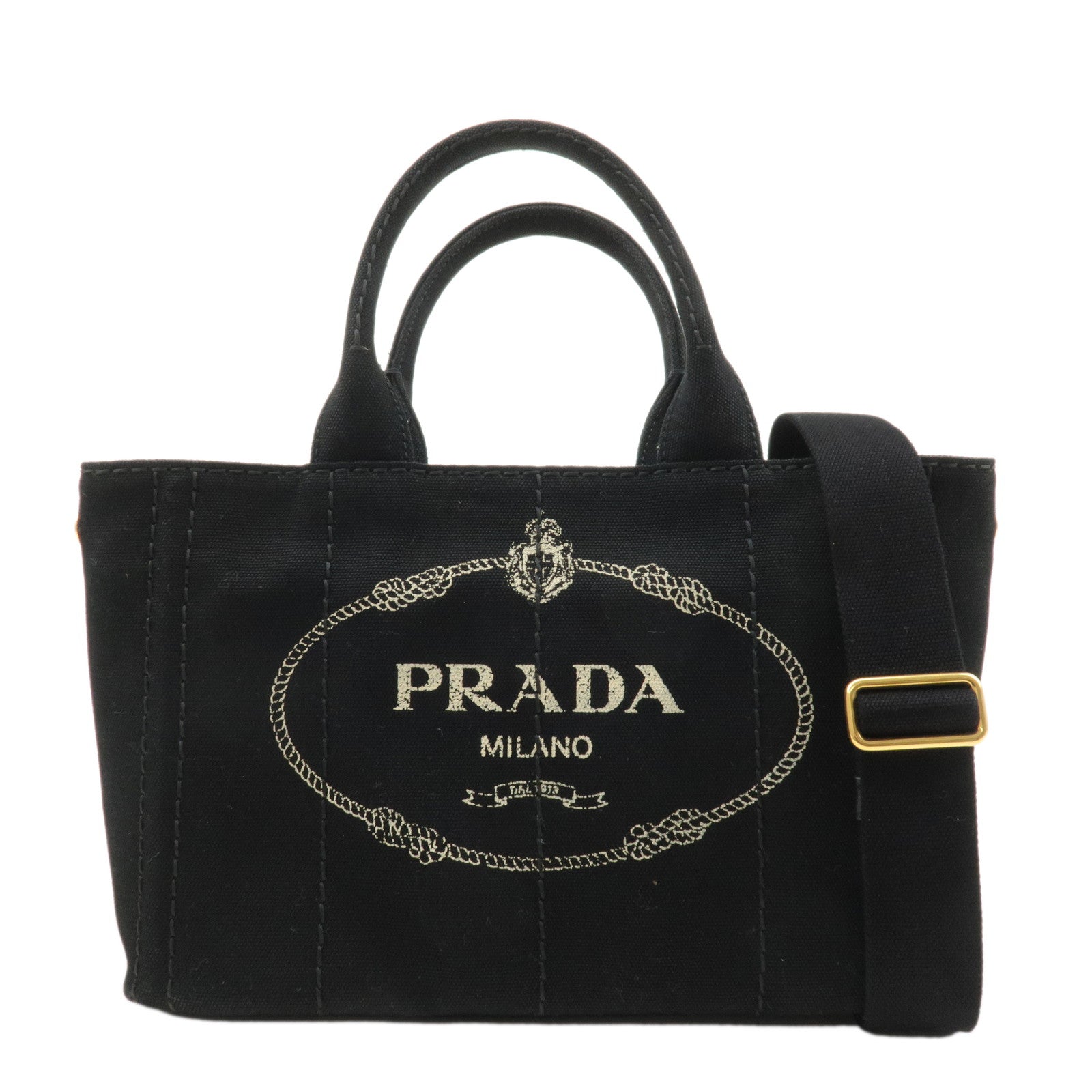 PRADA Canapa Mini Canvas 2Way Bag Shoulder Bag Black 1BG439