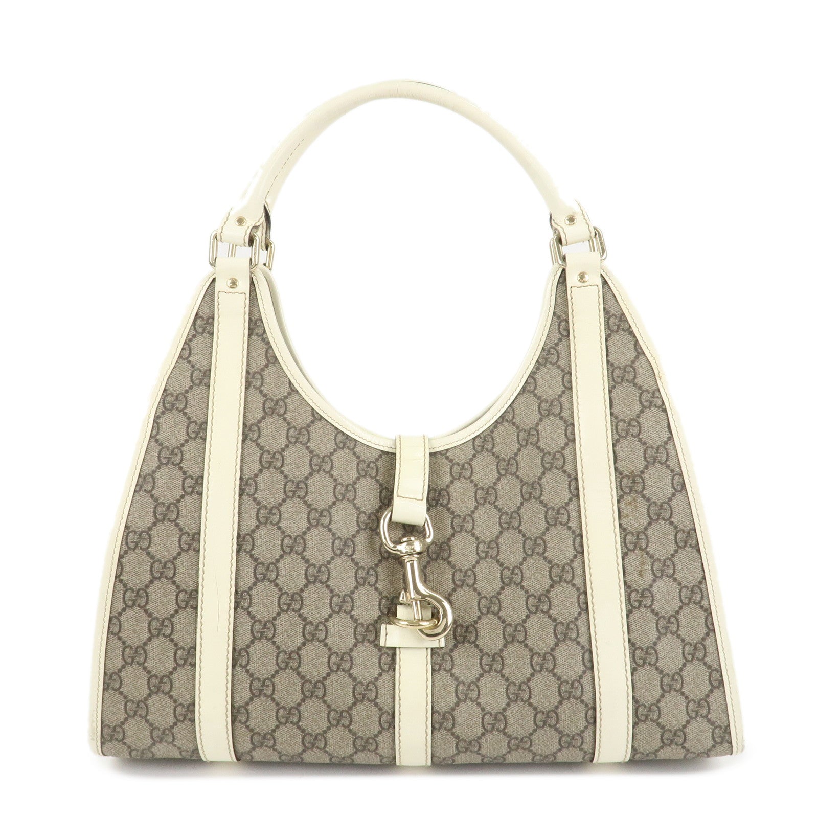 GUCCI-GG-Supreme-Patent-Leather-Shoulder-Bag-Beige-White-203494