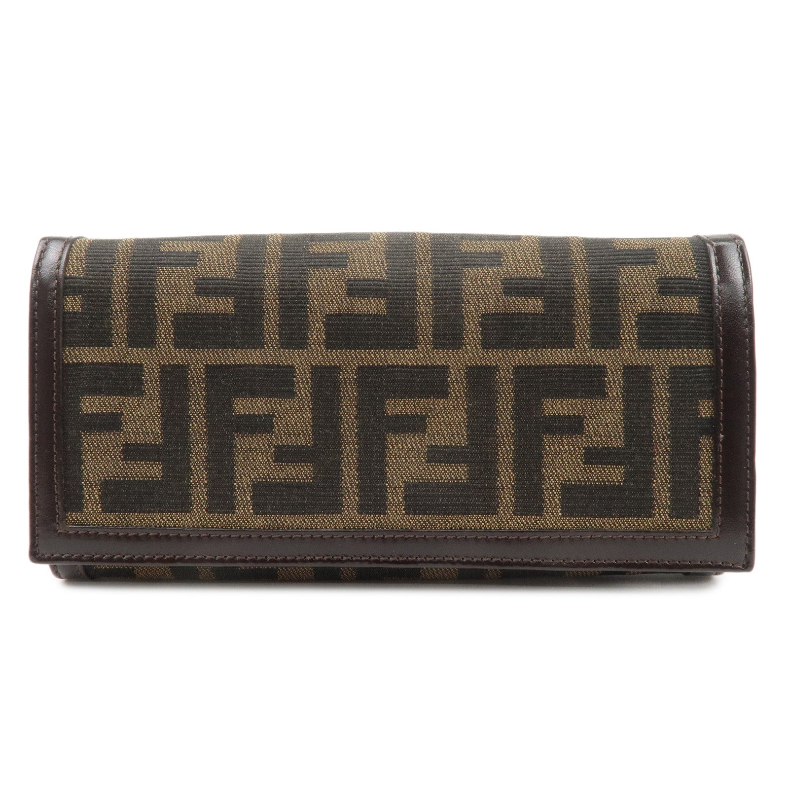 FENDI-Zucca-Print-Canvas-Leather-Long-Wallet-Brown-30851