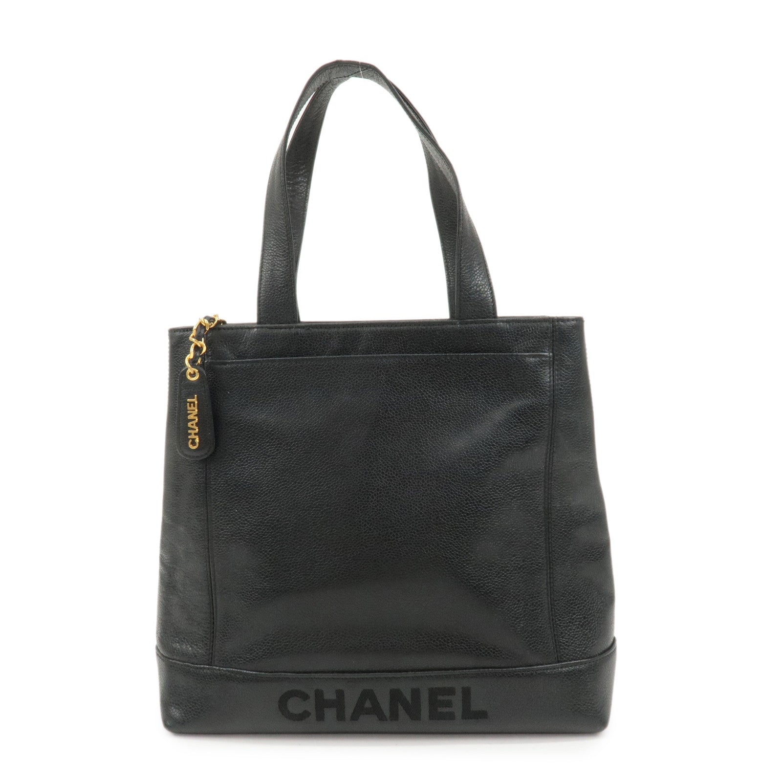 CHANEL-Caviar-Skin-Tote-Bag-Shoulder-Bag-Hand-Bag-Black