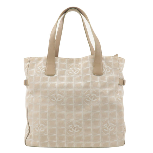 CHANEL-Travel-Line-Nylon-Jacquard-Leather-Tote-MM-Bag-Beige-A15991