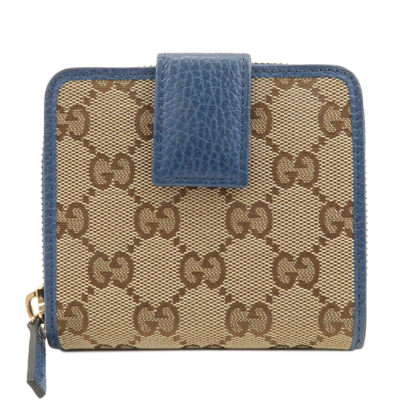 GUCCI-GG-Canvas-Leather-Bi--fold-Wallet-Beige-Blue-346056・2184