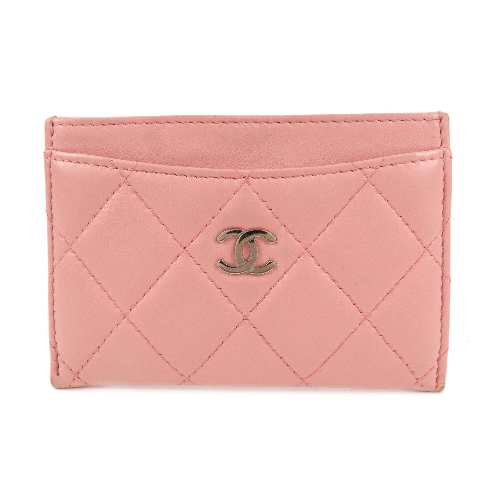 CHANEL Matelasse Leather Card Case Pink Gold A31510