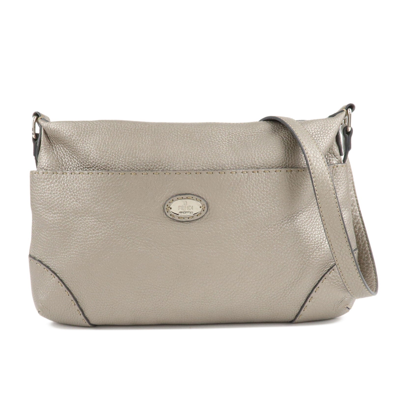 FENDI-Selleria-Leather-Shoulder-Bag-Silver-BT194