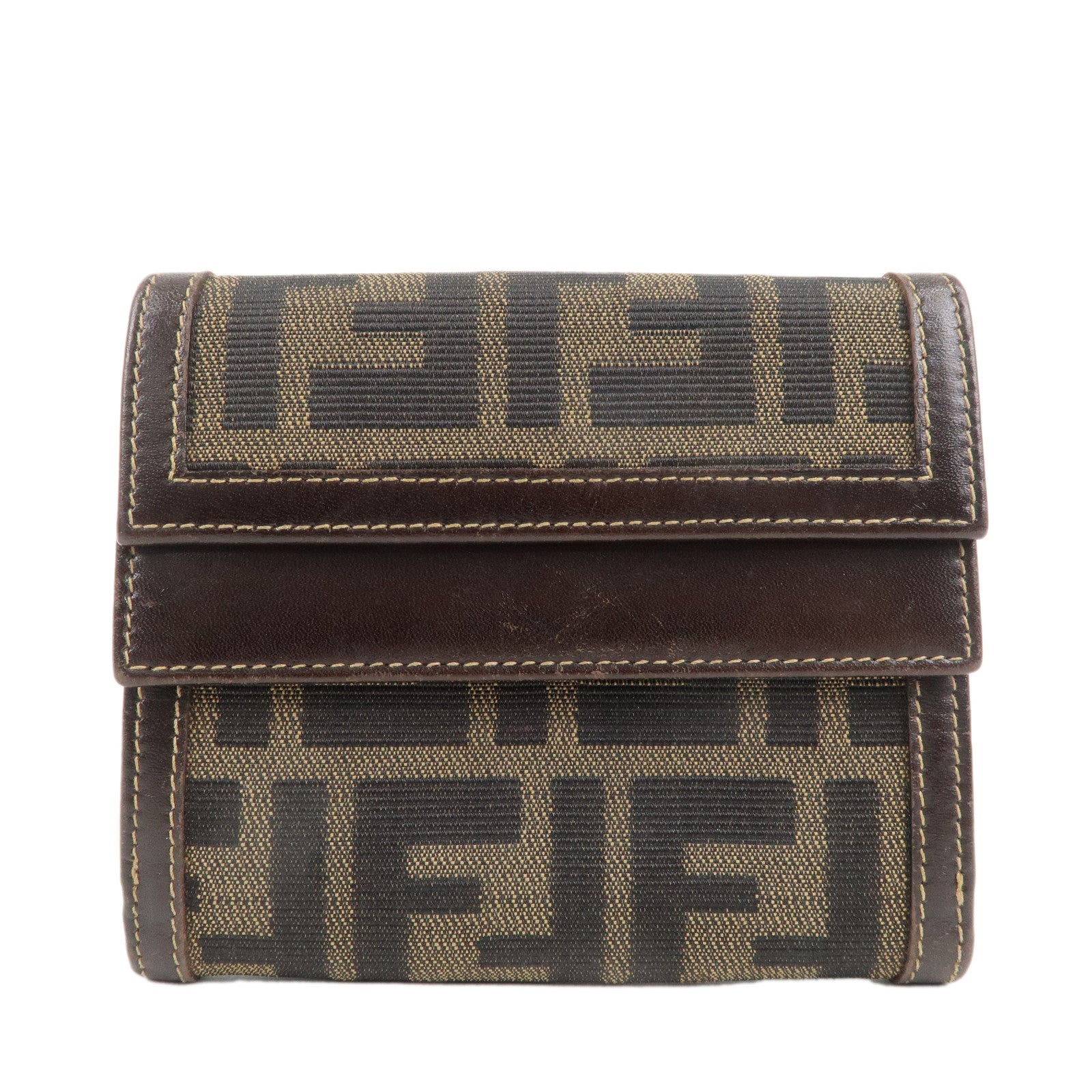 FENDI-Zucca-Canvas-Leather-Bi-fold-Wallet-Brown-Black-109