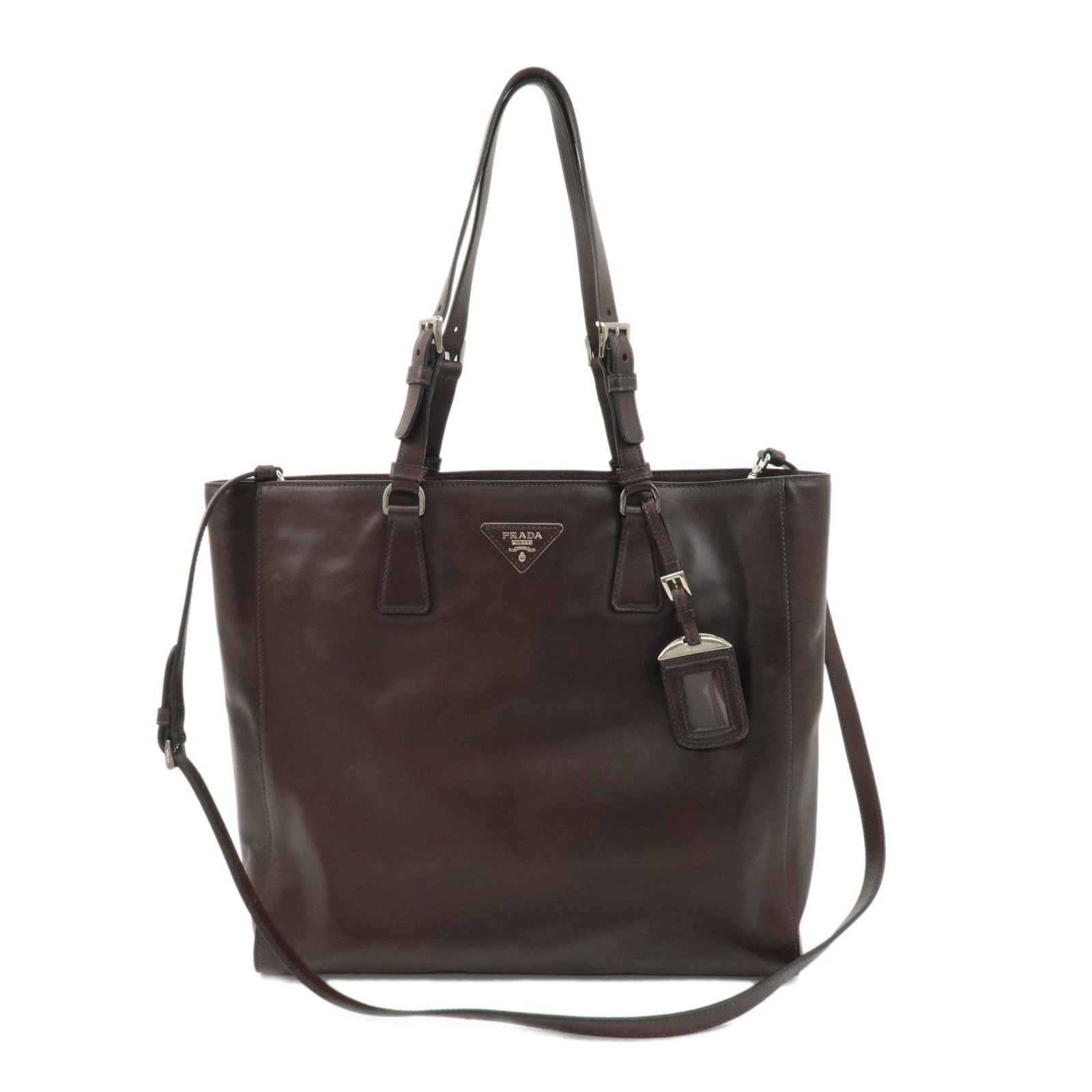 PRADA-Logo-Leather-2Way-Tote-Bag-Shoulder-Bag-Brown-BR5033
