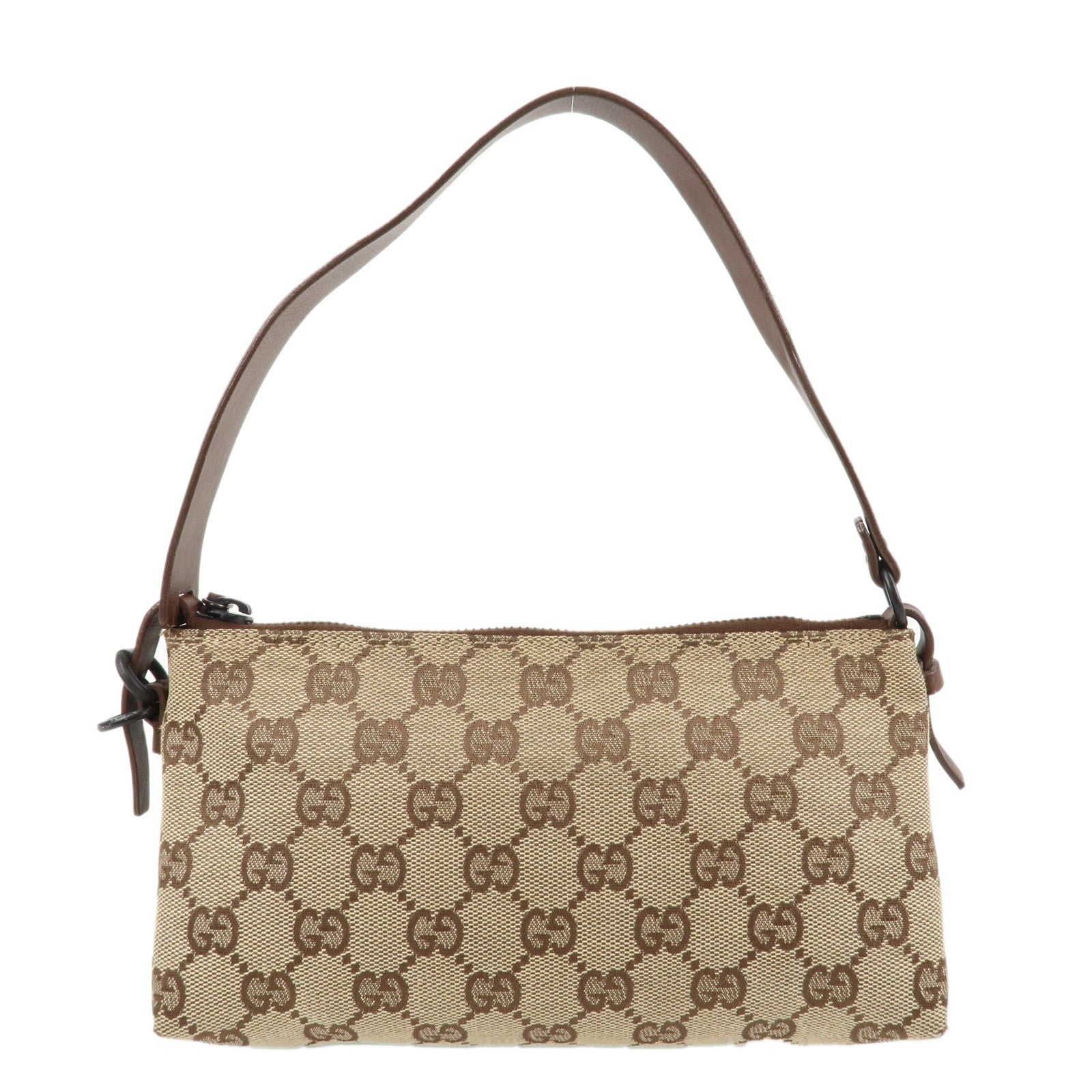 GUCCI-GG-Canvas-Leather-Small-Hand-Bag-Pouch-Beige-Brown-103399