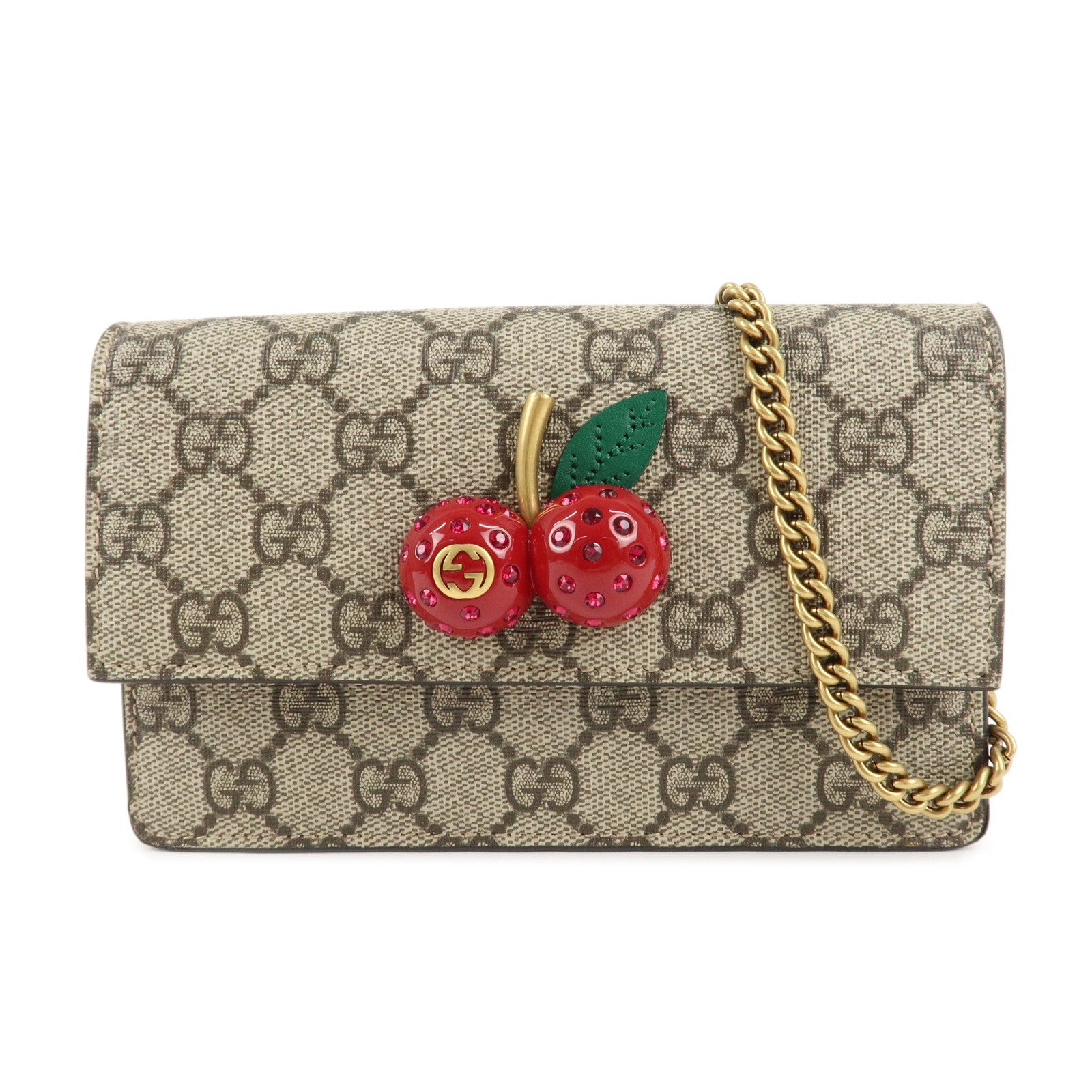 GUCCI-Interlocking-G-Cherry-GG-Supreme-Leather-Chain-Shoulder-Bag