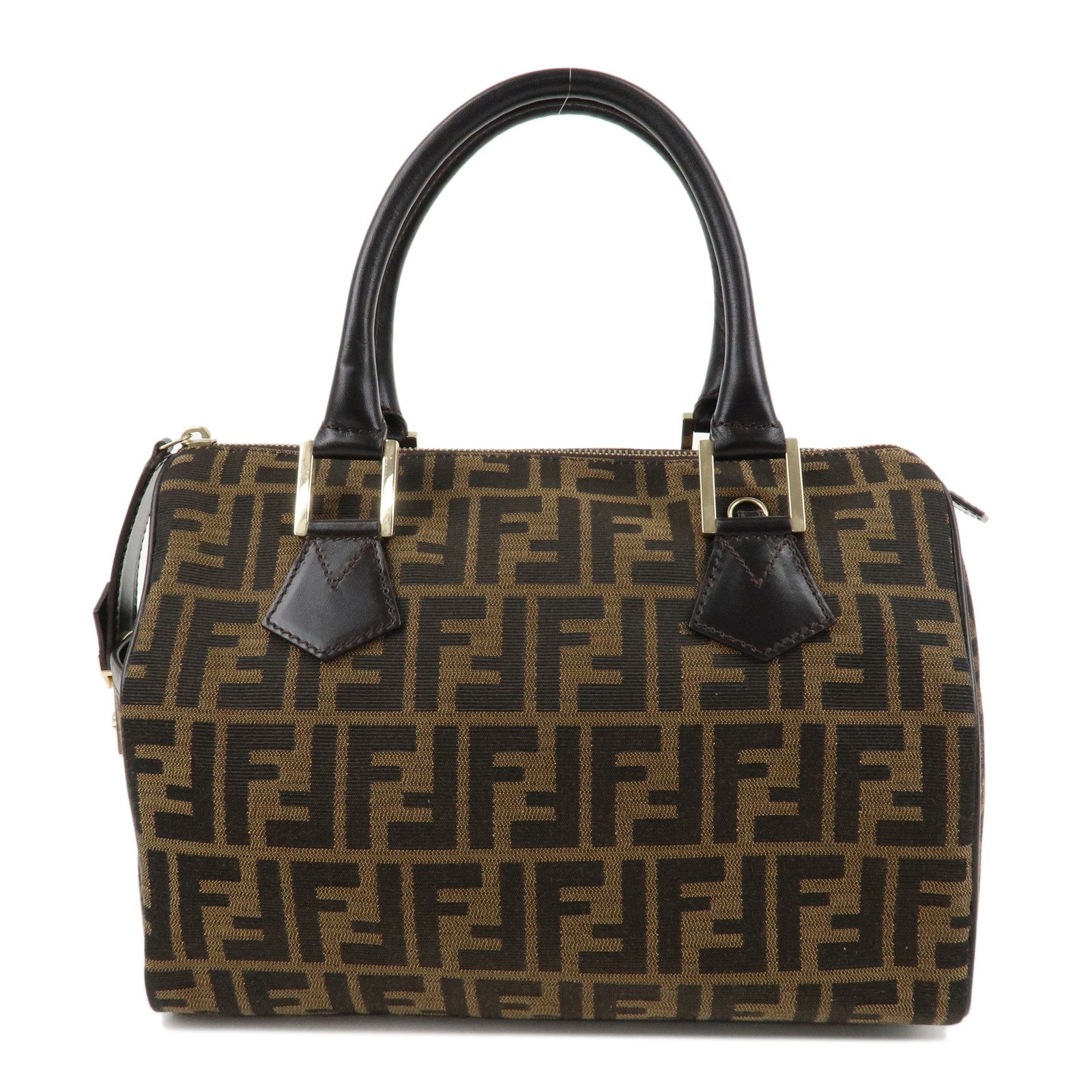 FENDI-Zucca-Canvas-Leather-Mini-Boston-Bag-Black-Brown-8BL104